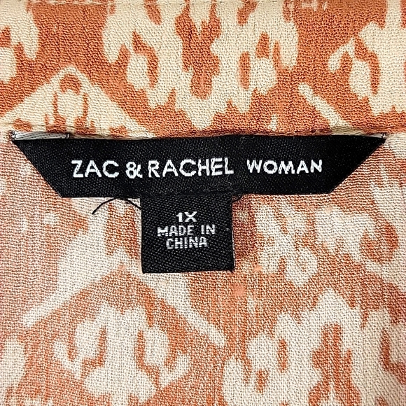 Zac&Rachel Pattern Print Button Top w Long Sleeves and tie dye Hemline Size 1X - Picture 2 of 8